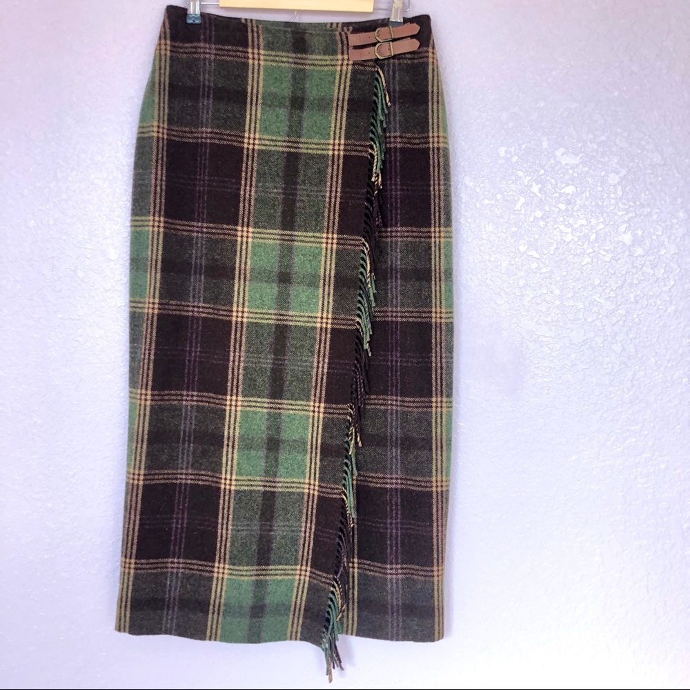 Lauren Ralph Lauren wool skirt plaid with fringe 8